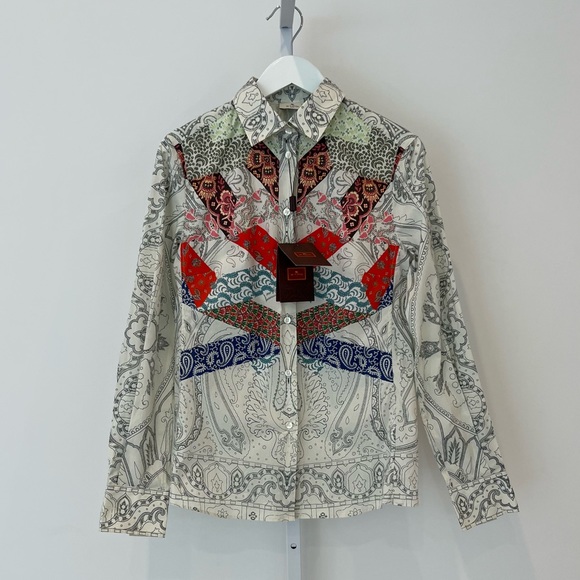 ETRO WHITE MULTI COTTON SHIRT SIZE IT 44 / US 8 NWTS! - Picture 3 of 17